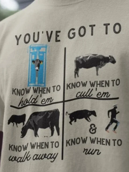Funny Graphic Tee, Know When to Hold Cow Shirt - Picture 2 of 3